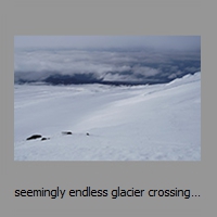 seemingly endless glacier crossing in weak midday snow